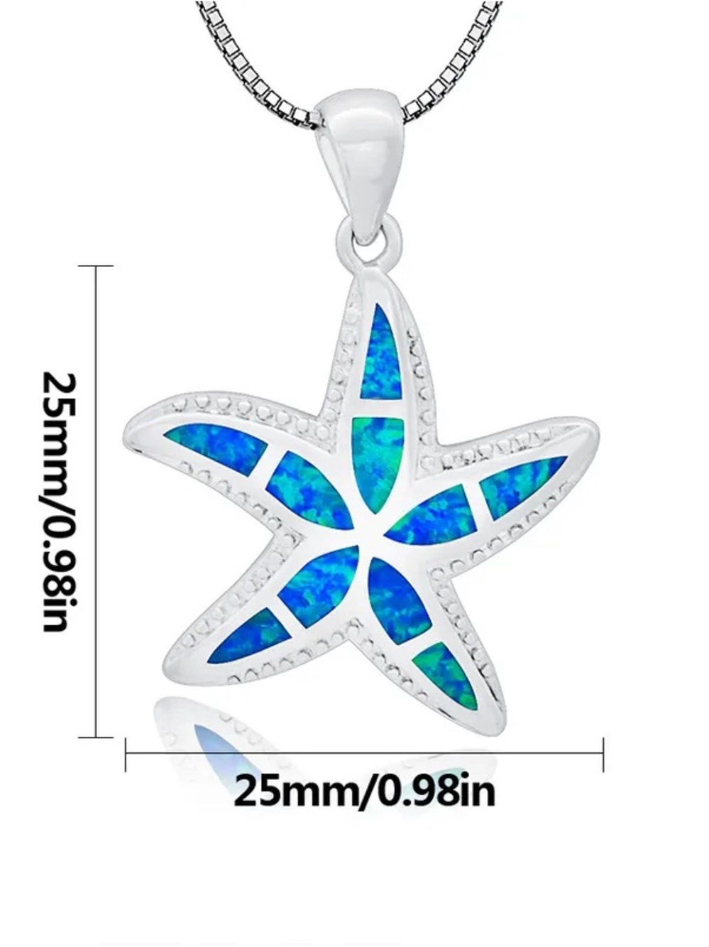 Sterling Silver Blue Opal Starfish Pendant Necklace - Picture 4 of 7